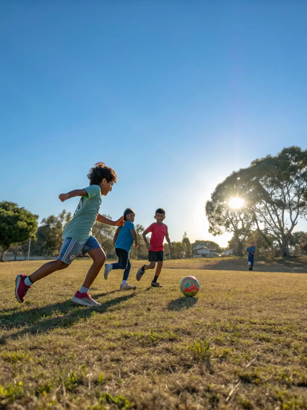 A vibrant image of children participating in a soccer clinic organized by CultureSportHub, showcasing teamwork and active engagement.