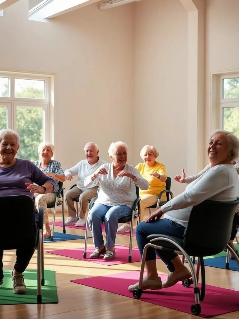 A heartwarming image of seniors participating in a gentle exercise class at CultureSportHub, emphasizing inclusivity and well-being.
