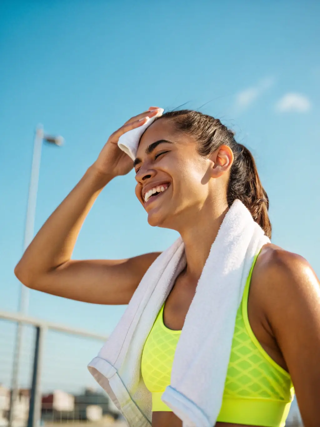 A person smiling confidently after completing a sports training session, representing personal growth and achievement through CultureSportHub's programs.