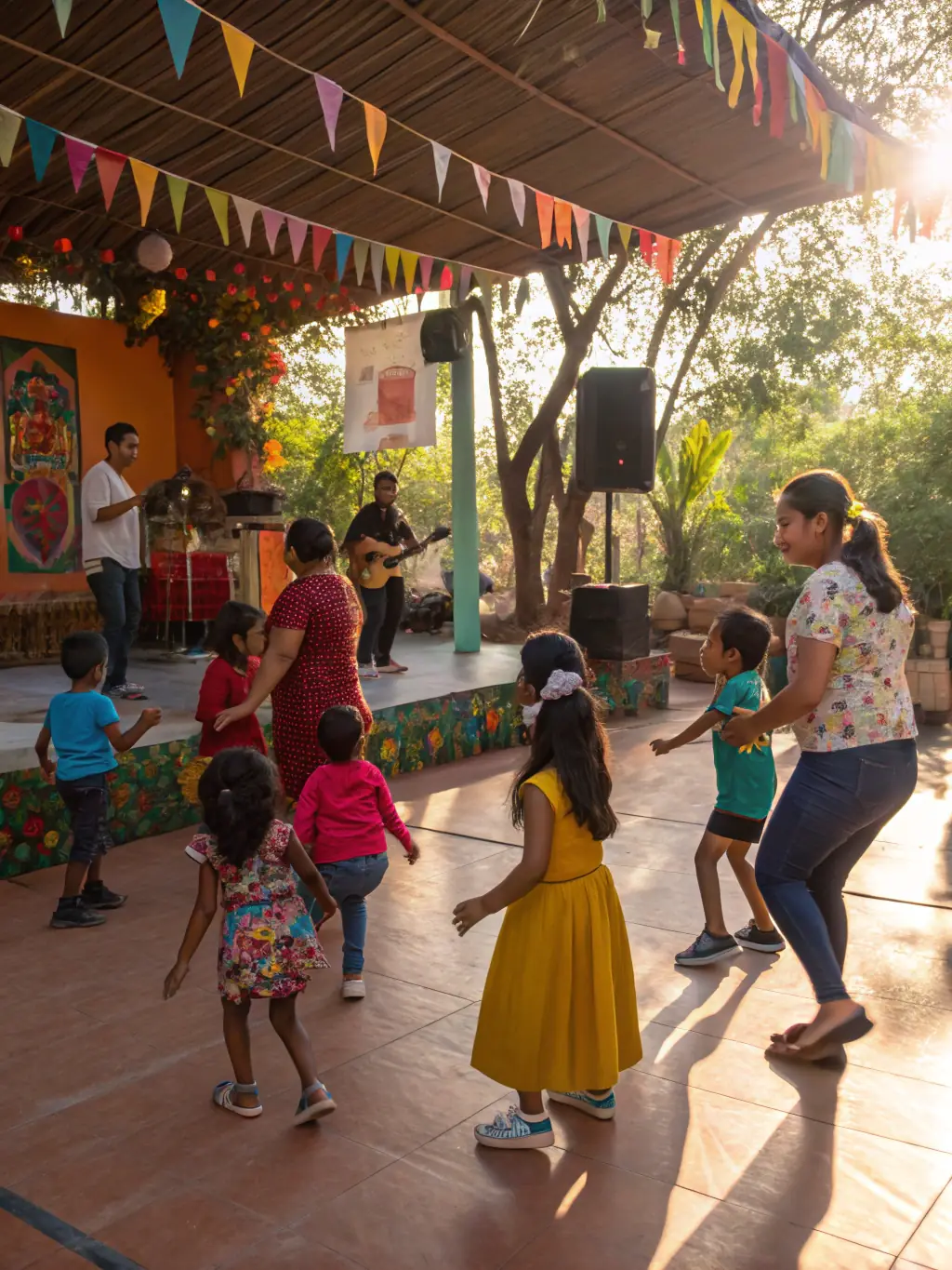 A photo of adults learning traditional dance steps in a cultural workshop, emphasizing community engagement and cultural preservation.